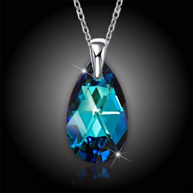 Stříbrný náhrdelník Kapka Swarovski® Bermuda Blue