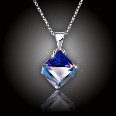 Stříbrný náhrdelník Ice Cube Swarovski® Crystal Blue AB