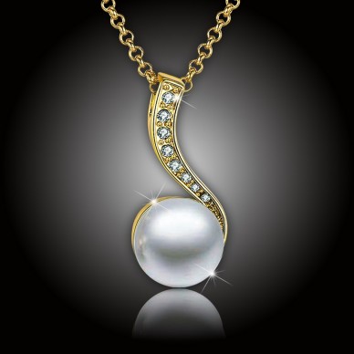 Pozlacený perlový náhrdelník Pearl Wave White Pearl