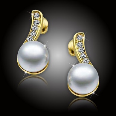 Pozlacené perlové náušnice Pearl Wave White Pearl