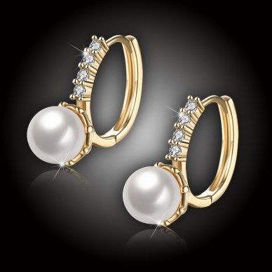 Pozlacené perlové náušnice Rebecca Gold White Pearl