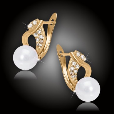 Pozlacené perlové náušnice Nymfa White Pearl