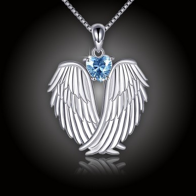 Náhrdelník Angel Wings Aquamarine Heart