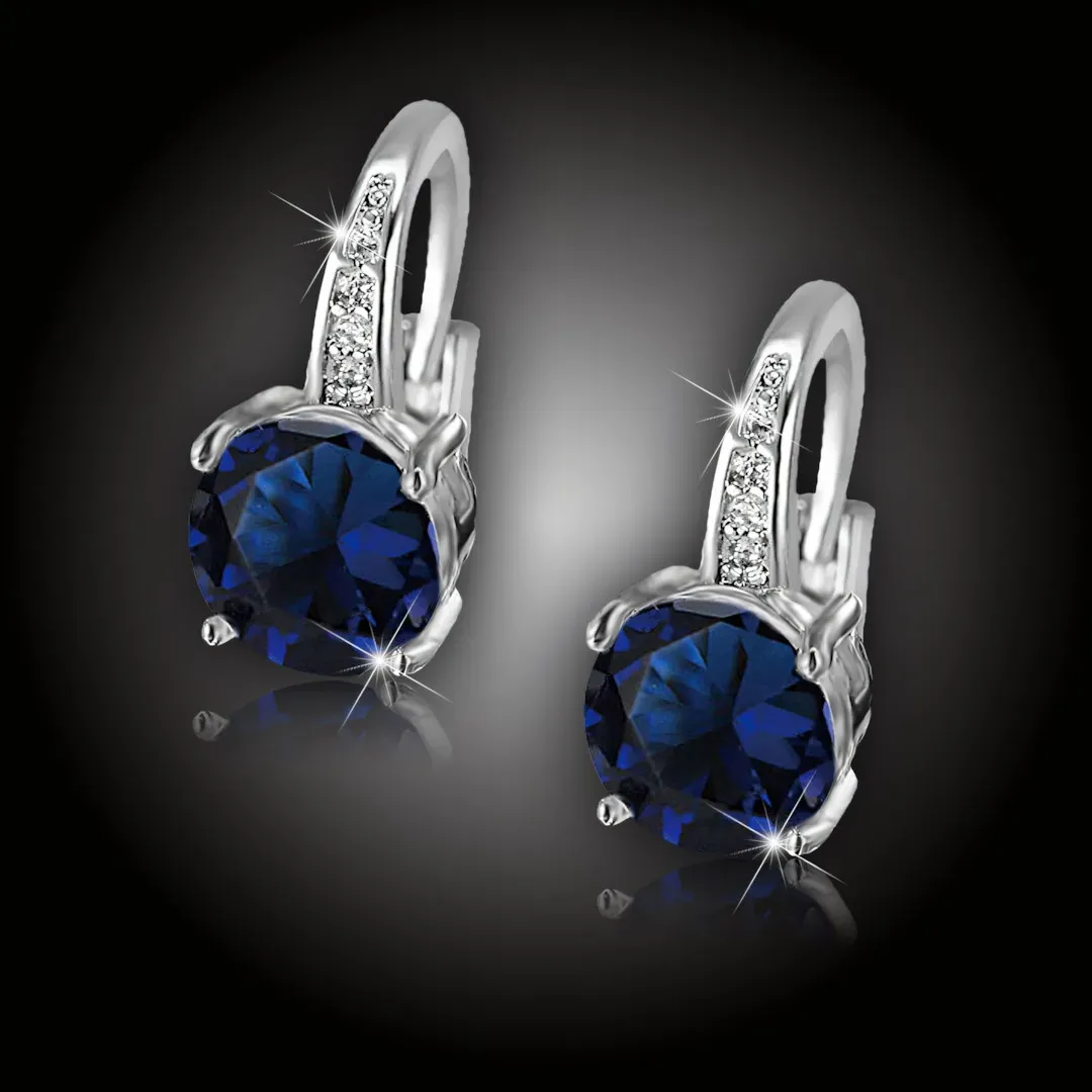 Náušnice Brillance Elena Royal Blue se zirkony 2