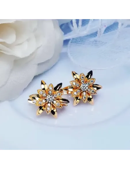 Květinové náušnice La Diamantina Lilianna Gold se zirkony, zlatavý lesk a jiskřivé kamínky