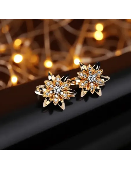 Květinové náušnice La Diamantina Lilianna Gold se zirkony, zlatavý lesk a jiskřivé kamínky
