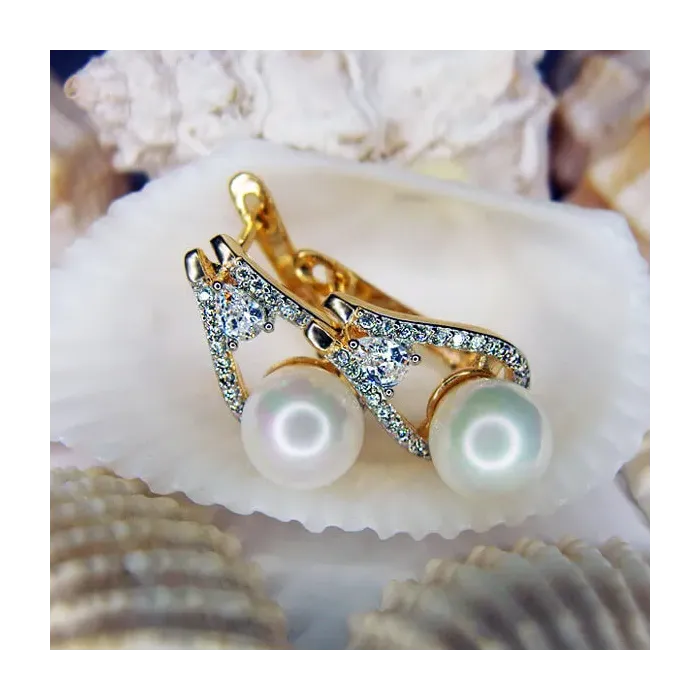 Pozlacené perlové náušnice Venus White Pearl