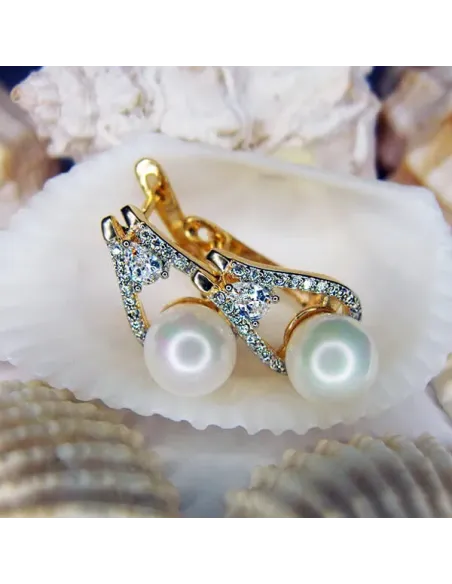 Pozlacené perlové náušnice Venus White Pearl