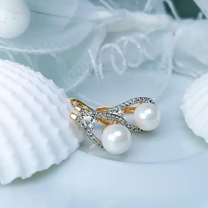 Pozlacené perlové náušnice Venus White Pearl