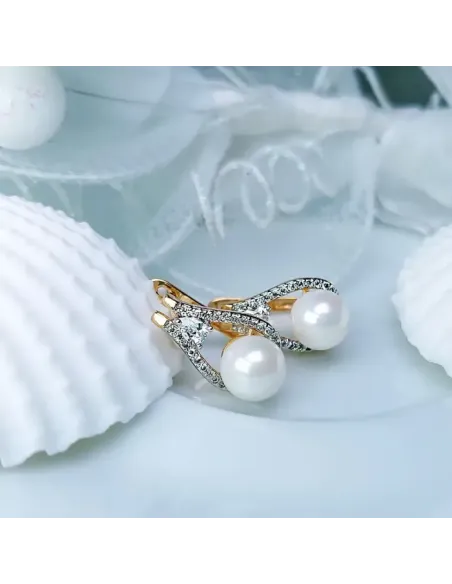 Pozlacené perlové náušnice Venus White Pearl