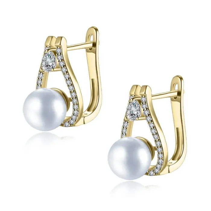 Pozlacené perlové náušnice Venus White Pearl