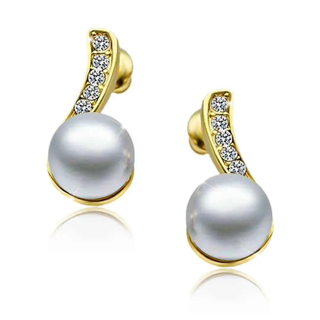 Pozlacené perlové náušnice Pearl Wave White Pearl