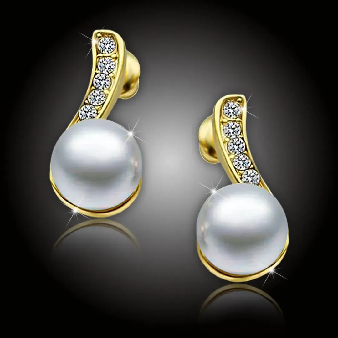 Pozlacené perlové náušnice Pearl Wave White Pearl 2