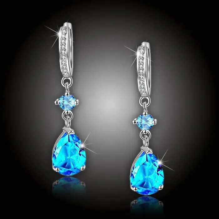 Náušnice Brillance Princess Sea Blue se zirkony