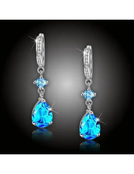 Náušnice Brillance Princess Sea Blue se zirkony