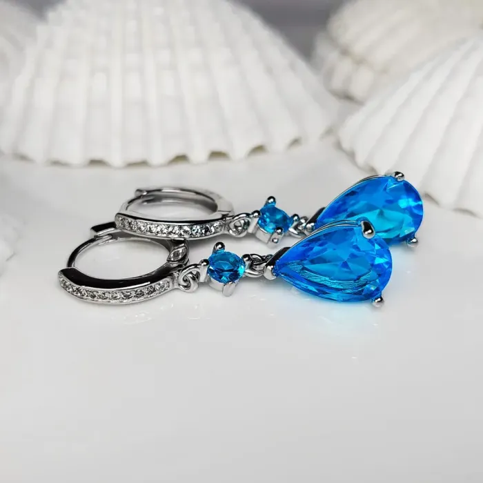 Náušnice Brillance Princess Sea Blue se zirkony