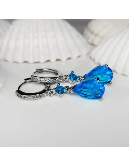 Náušnice Brillance Princess Sea Blue se zirkony