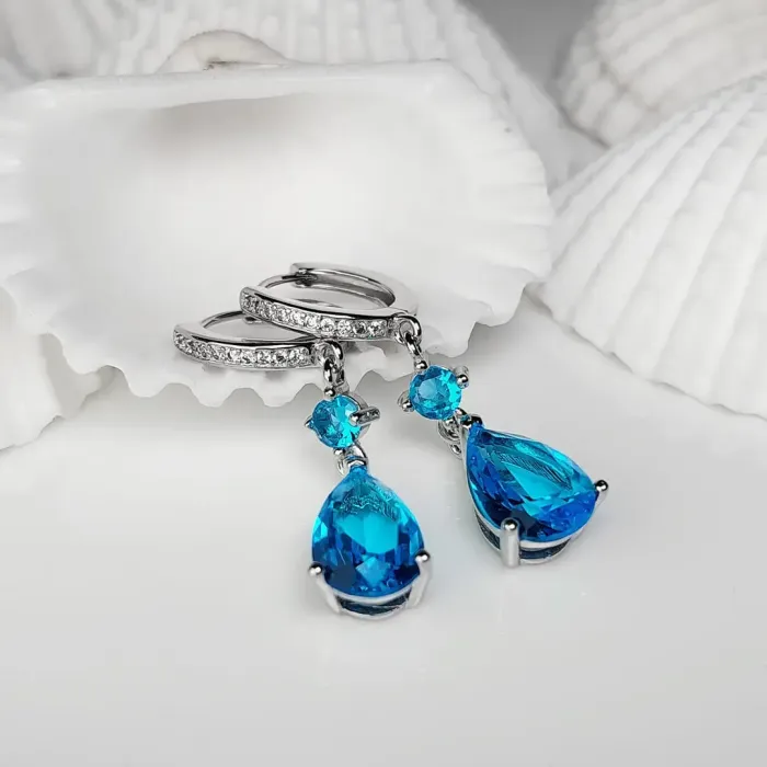 Náušnice Brillance Princess Sea Blue se zirkony