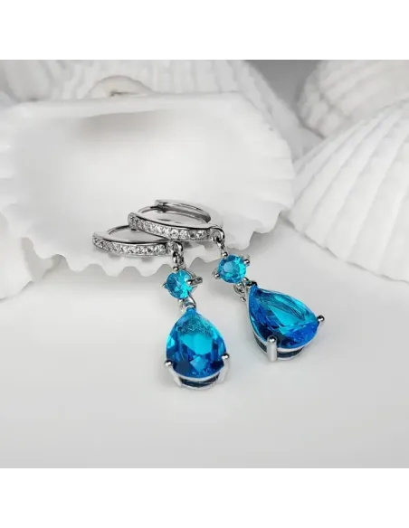 Náušnice Brillance Princess Sea Blue se zirkony