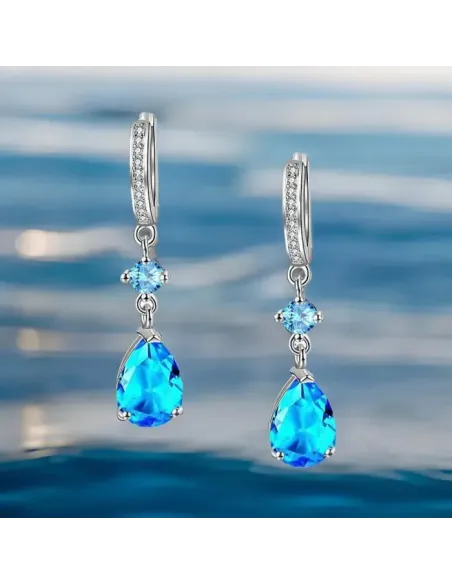 Náušnice Brillance Princess Sea Blue se zirkony