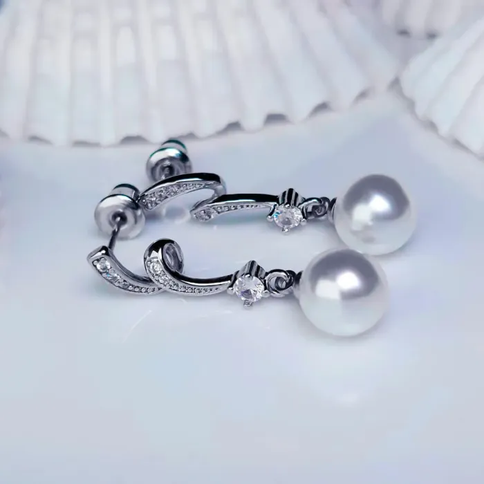 Perlové náušnice Olympia White Pearl se zirkony