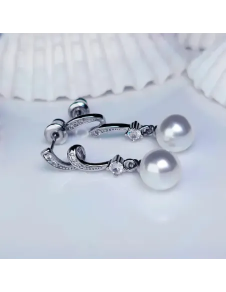 Perlové náušnice Olympia White Pearl se zirkony