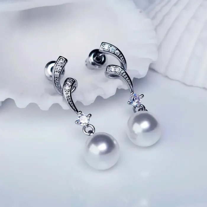 Perlové náušnice Olympia White Pearl se zirkony