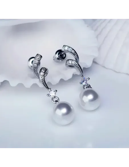 Perlové náušnice Olympia White Pearl se zirkony