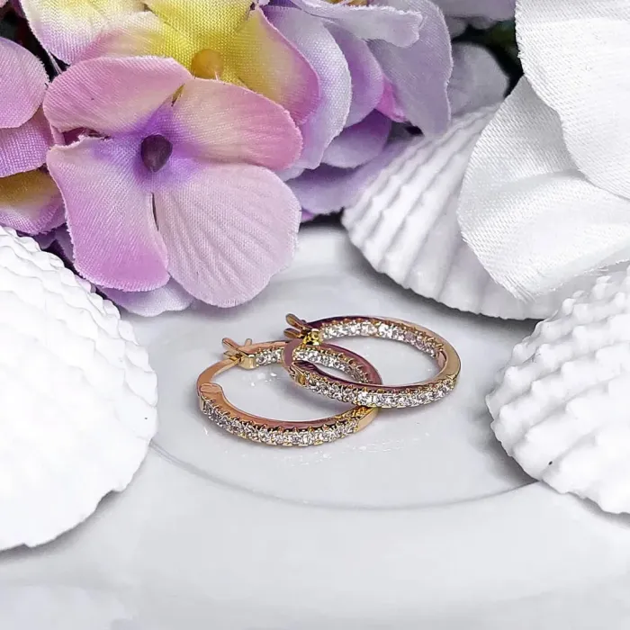 Náušnice Brillance Vivien Gold se zirkony (průměr 2 cm)