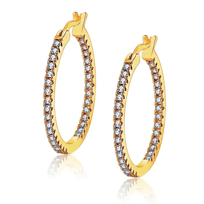 Náušnice Brillance Vivien Gold se zirkony (průměr 3 cm)