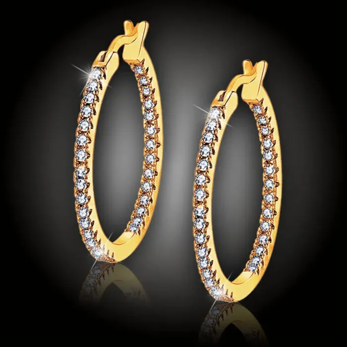 Náušnice Brillance Vivien Gold se zirkony (průměr 3 cm)