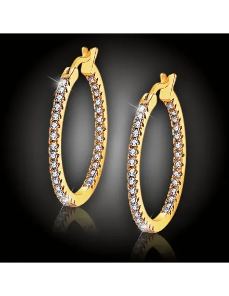 Náušnice Brillance Vivien Gold se zirkony (průměr 3 cm)