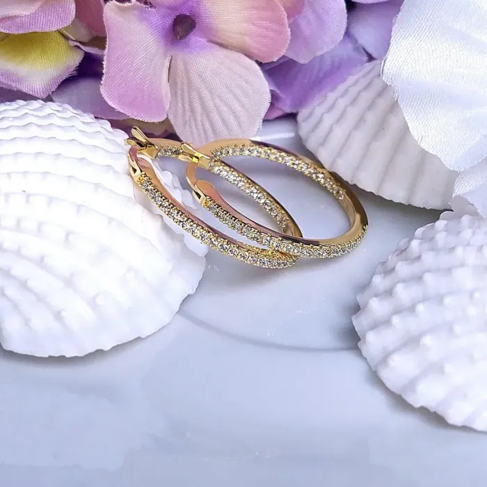 Náušnice Brillance Vivien Gold se zirkony (průměr 3 cm)