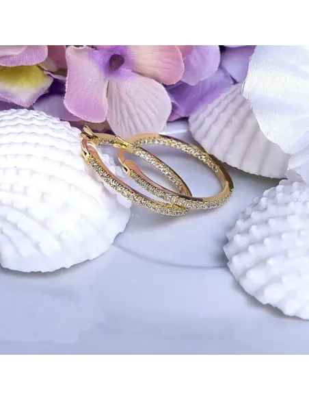 Náušnice Brillance Vivien Gold se zirkony (průměr 3 cm)