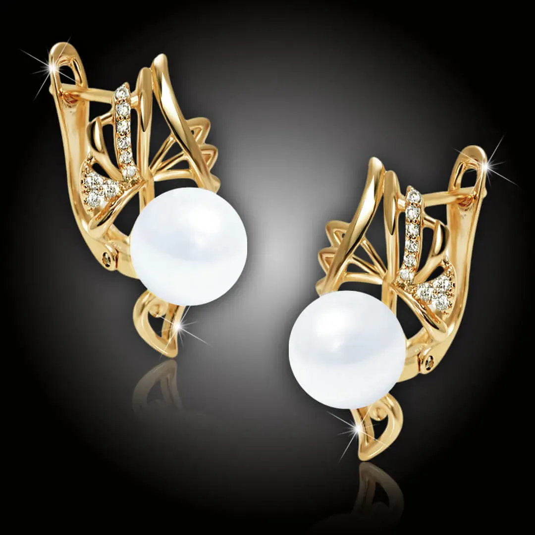 Pozlacené perlové náušnice Muriel Gold White Pearl se zirkony 2