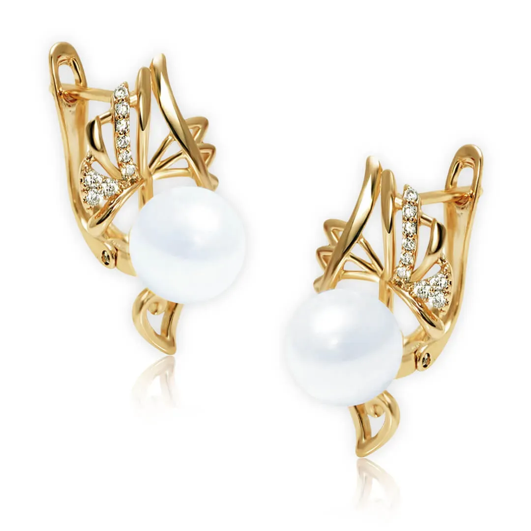 Pozlacené perlové náušnice Muriel Gold White Pearl se zirkony