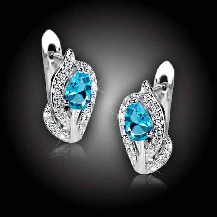 Náušnice Brillance Minerva Lake Blue se zirkony