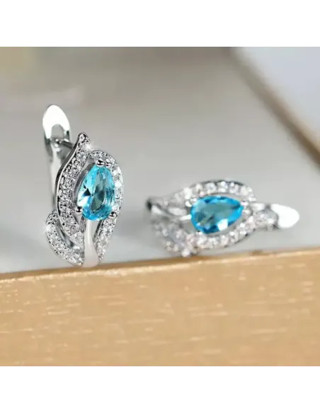 Náušnice Brillance Minerva Lake Blue se zirkony