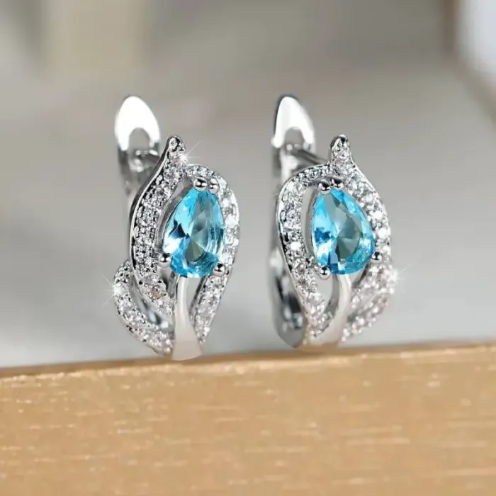 Náušnice Brillance Minerva Lake Blue se zirkony