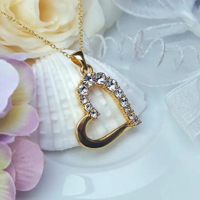 Náhrdelník Pozlacené velké srdce s čirými krystaly Swarovski®