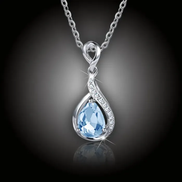 Náhrdelník Rain Drop Aquamarine s krystalem Swarovski
