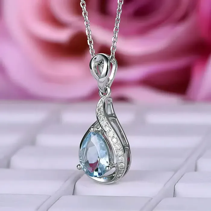 Náhrdelník Rain Drop Aquamarine s krystalem Swarovski