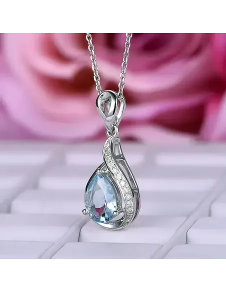 Náhrdelník Rain Drop Aquamarine s krystalem Swarovski