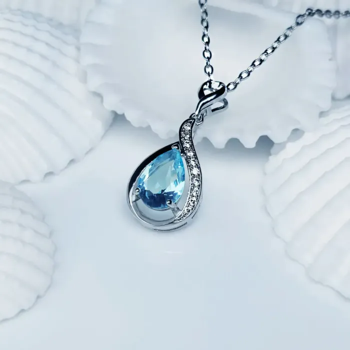 Náhrdelník Rain Drop Aquamarine s krystalem Swarovski
