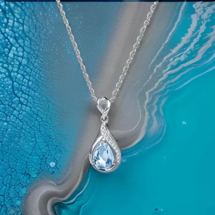 Náhrdelník Rain Drop Aquamarine s krystalem Swarovski