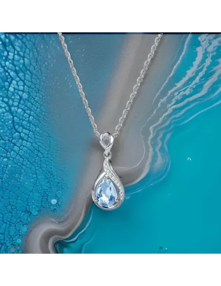 Náhrdelník Rain Drop Aquamarine s krystalem Swarovski