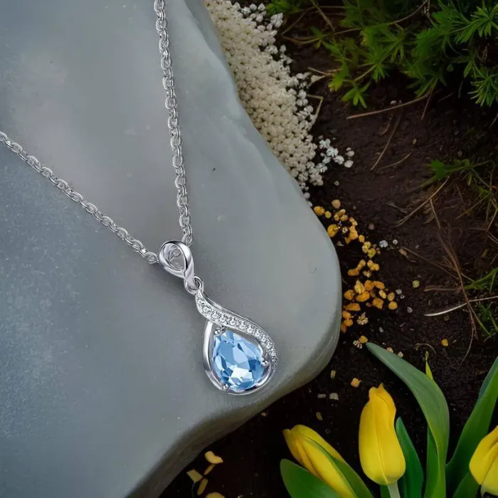 Náhrdelník Rain Drop Aquamarine s krystalem Swarovski