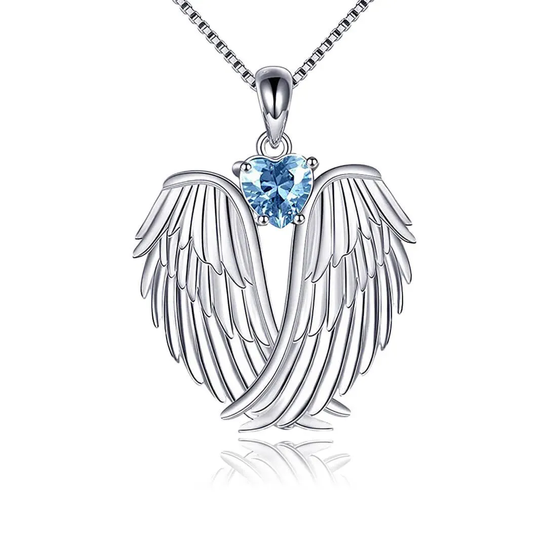 Náhrdelník Angel Wings Aquamarine Heart se zirkonem