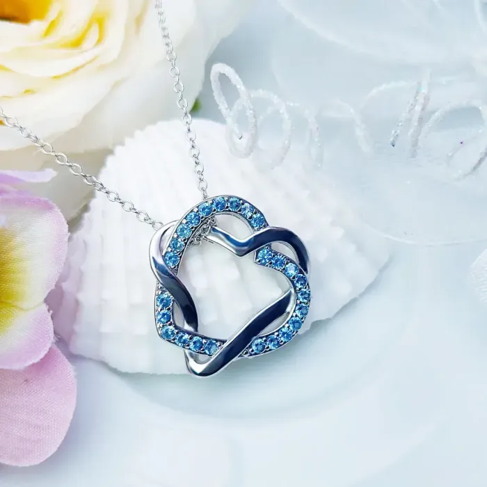 Propletená velká srdce s modrými krystaly Swarovski®