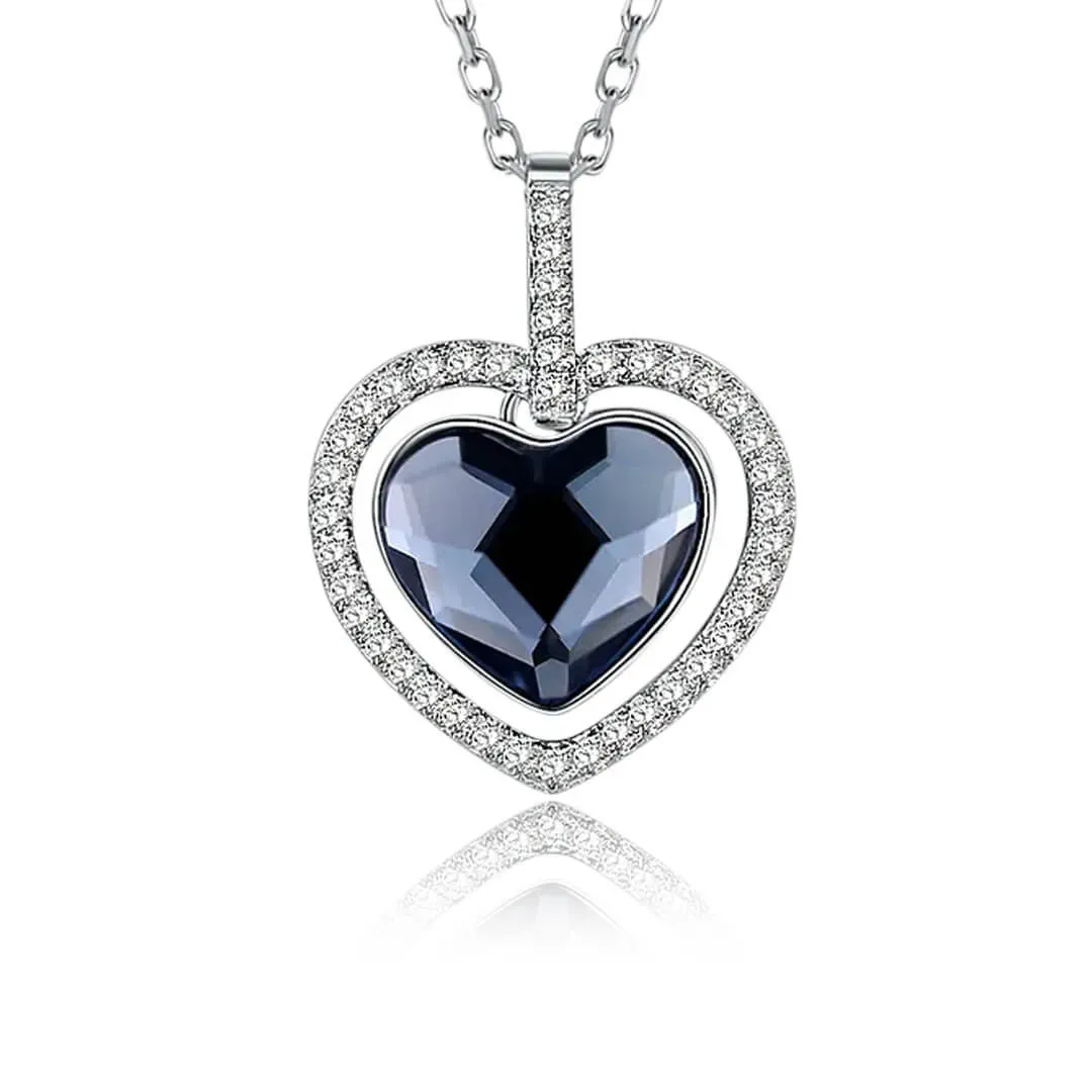 Stříbrné srdce s modrým krystalem Swarovski na stříbrném řetízku